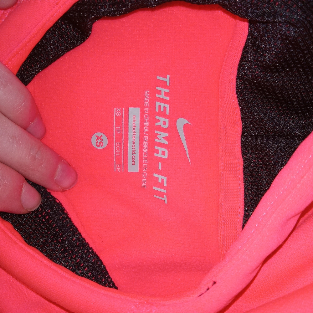 Nike Neon Coral Pink Pullover Hoodie size XS Polyester Pouch Pocket Long Sleeve - Picture 12 of 12